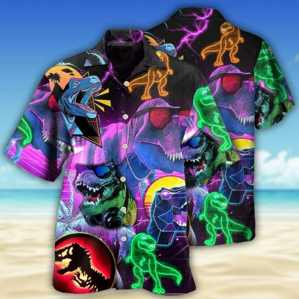 Dinosaur T-Rex Neon Art Style Hawaiian Shirt