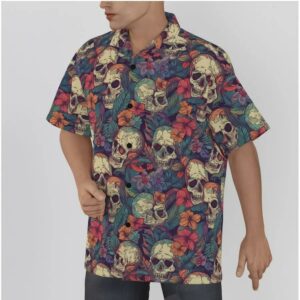 Skull Tropical Print Men’s Button-up Hawaiian Shirt